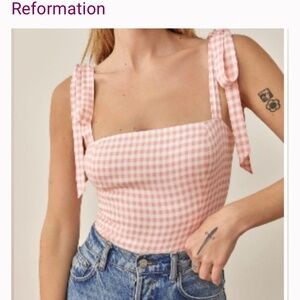 Reformation pink gingham top